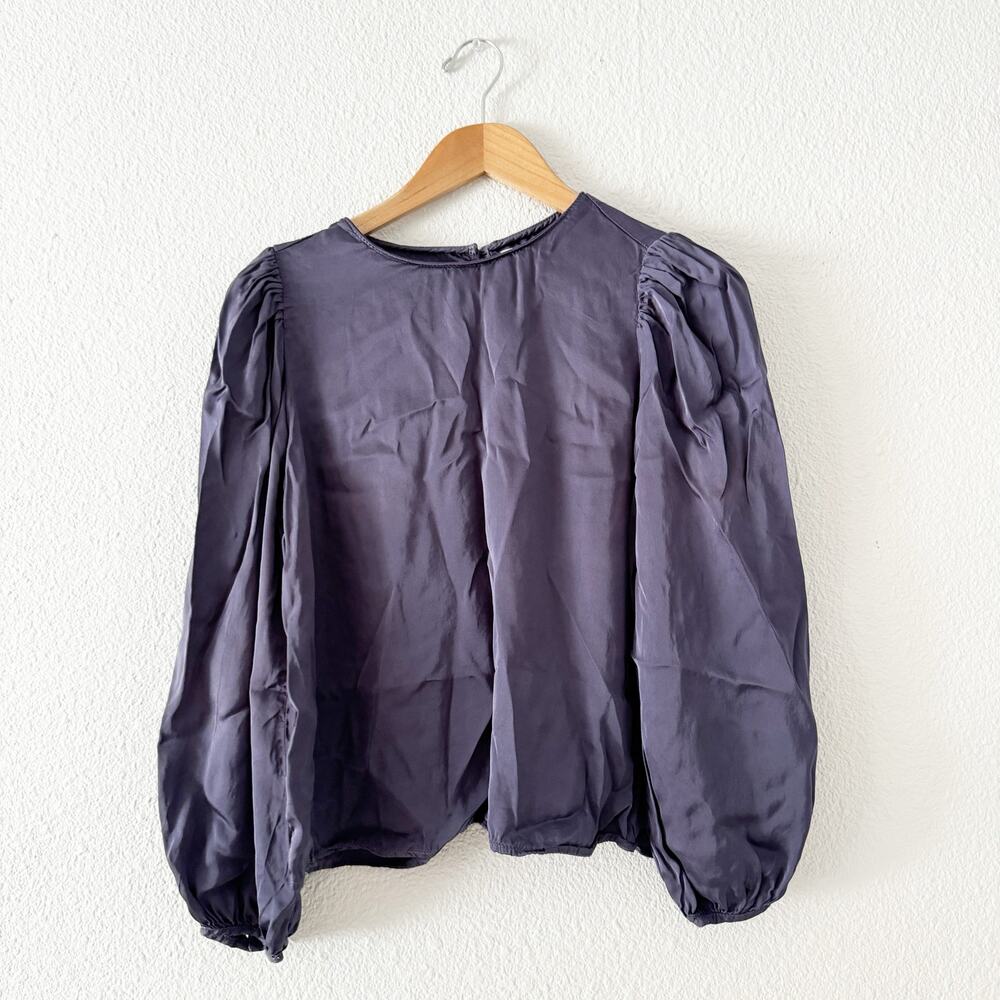 Velvet Purple Blouse womens XS puff sleeve long sleeve work wear professional